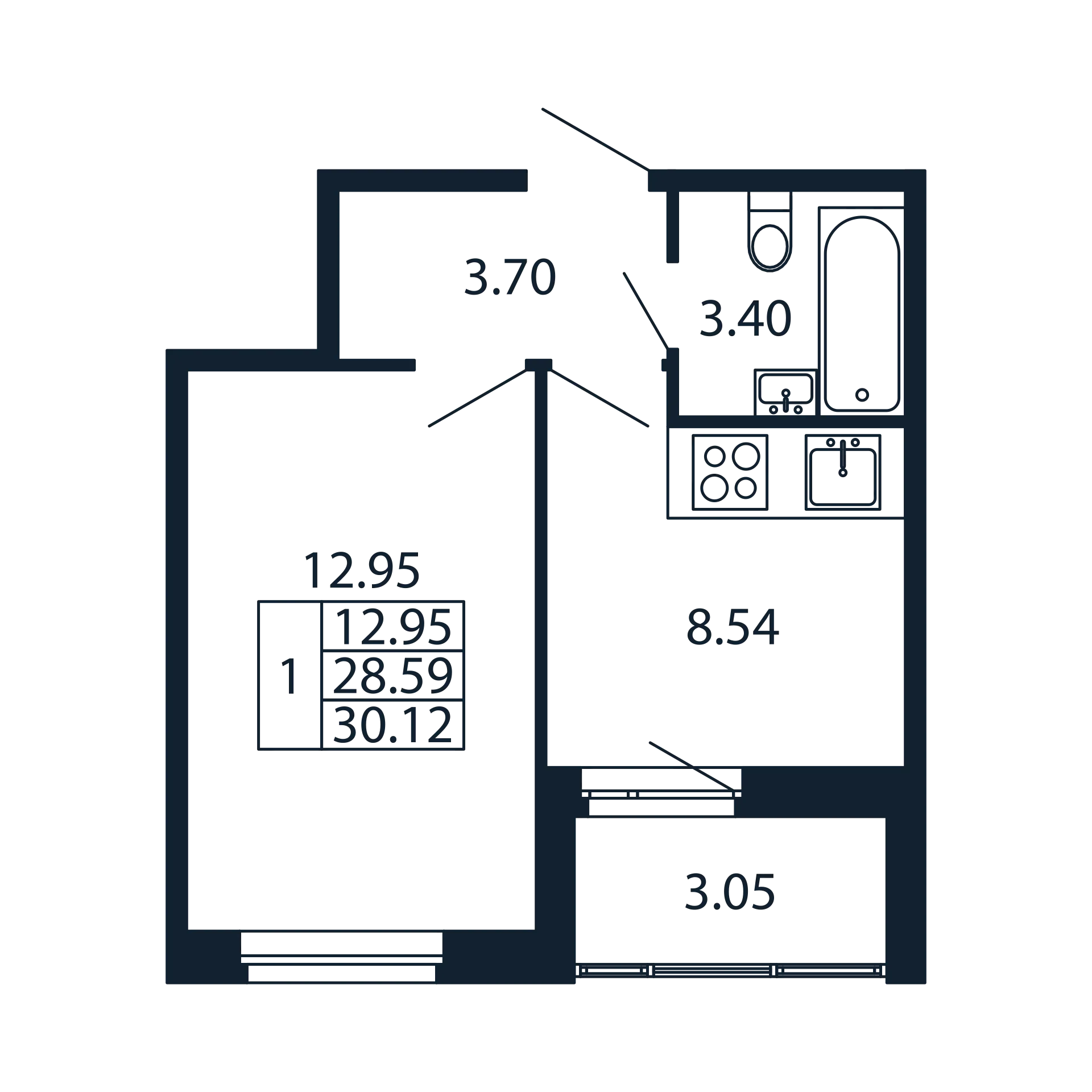 1-комнатная квартира, 28.59 м² в ЖК "Полис Новоселье" - планировка, фото №1