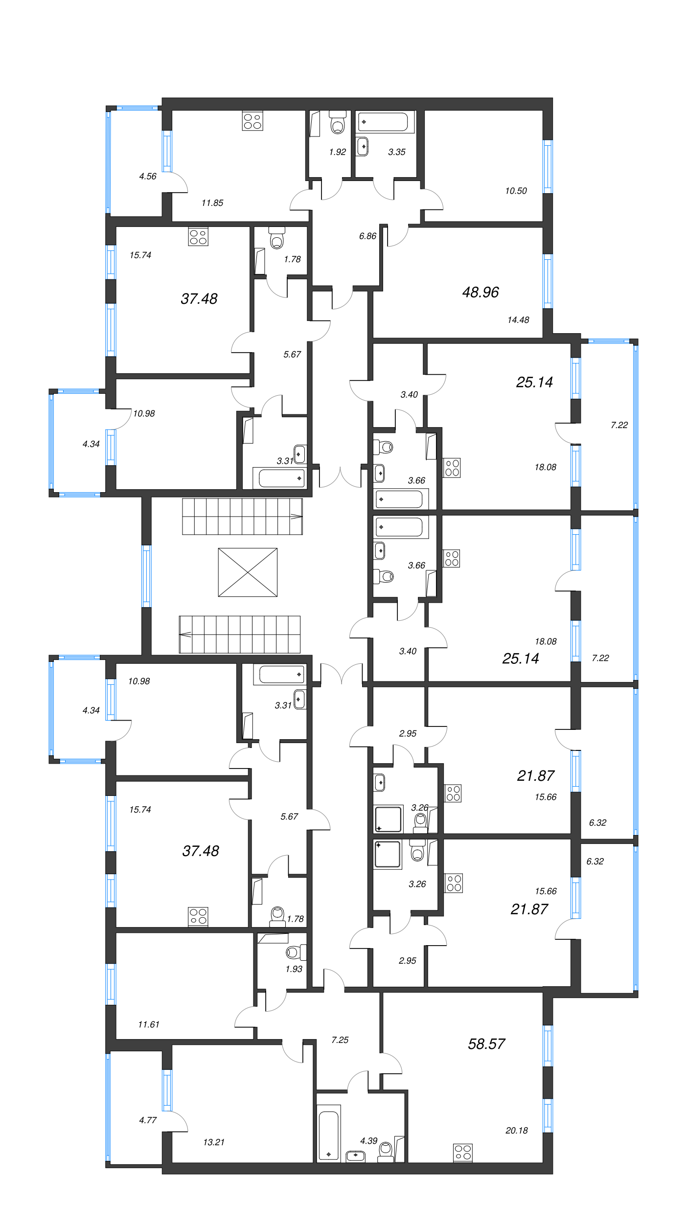 2-комнатная (Евро) квартира, 37.48 м² - планировка этажа