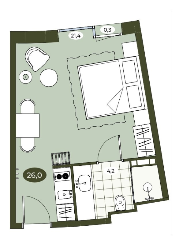 Квартира-студия, 25.8 м² в ЖК "Место в Рощино" - планировка, фото №1