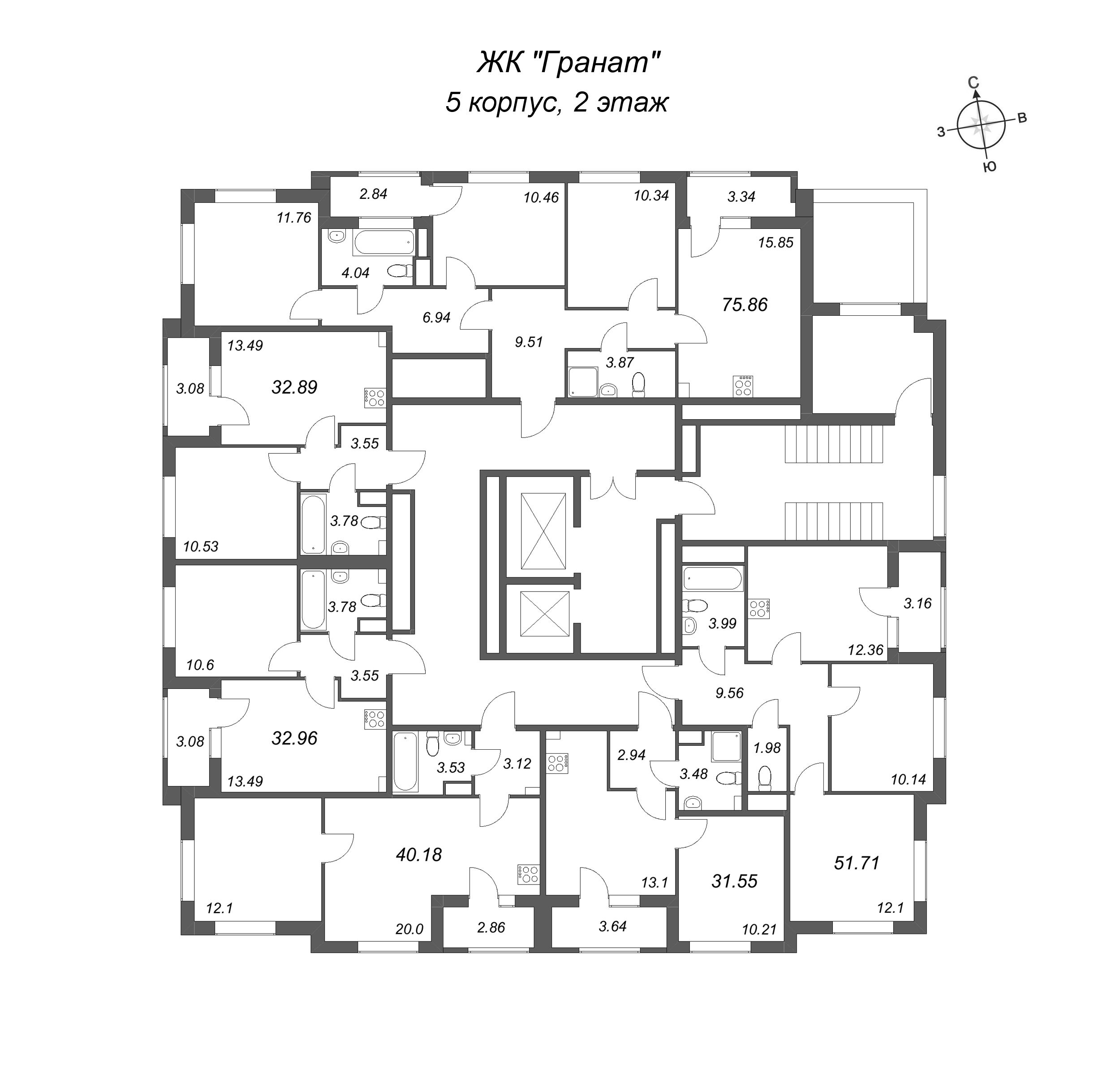 1-комнатная квартира, 31.55 м² в ЖК "Гранат" - планировка этажа