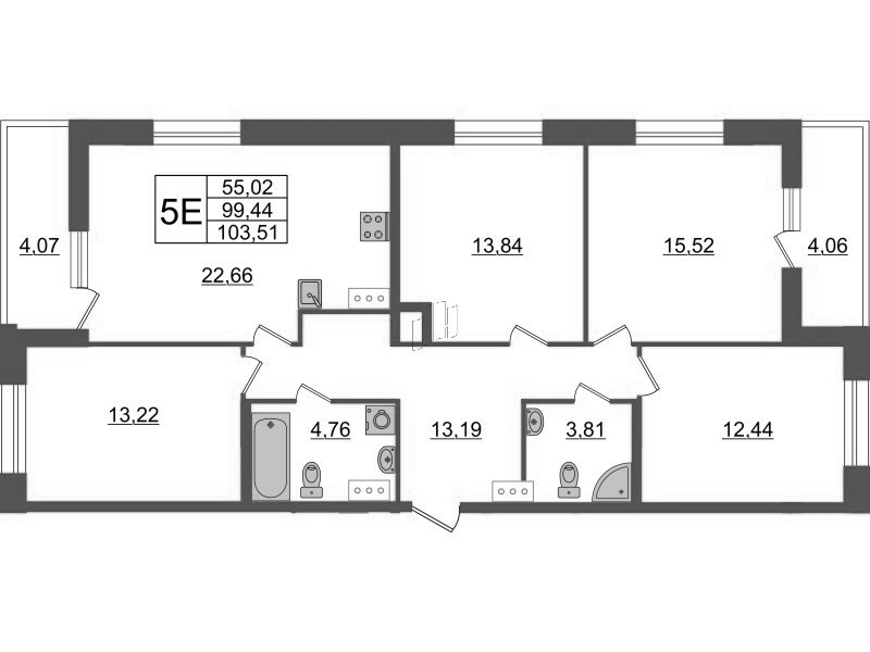 4-комнатная квартира, 103.51 м² - планировка, фото №1