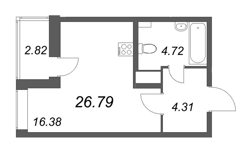 Квартира-студия, 26.79 м² в ЖК "Аквилон All in 3.0" - планировка, фото №1