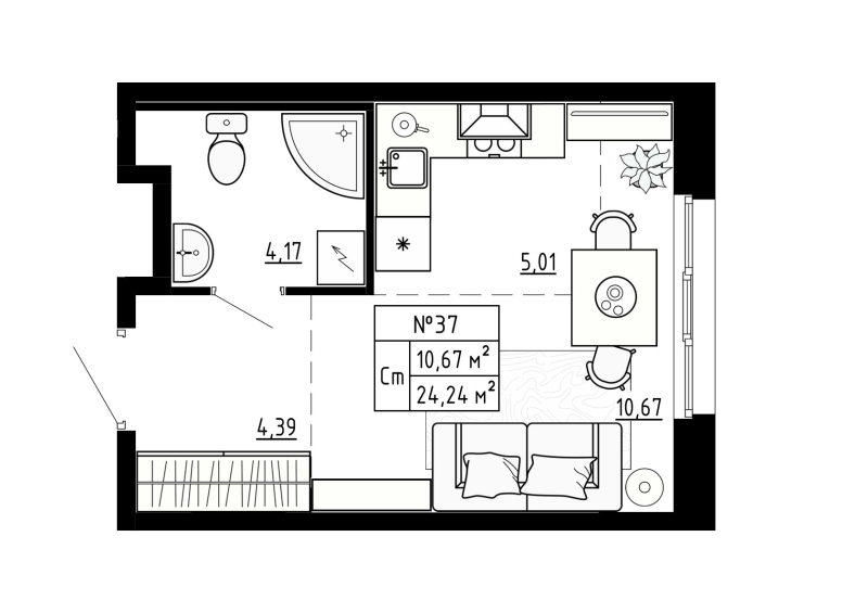 Квартира-студия, 24.23 м² в ЖК "Аннино Сити" - планировка, фото №1