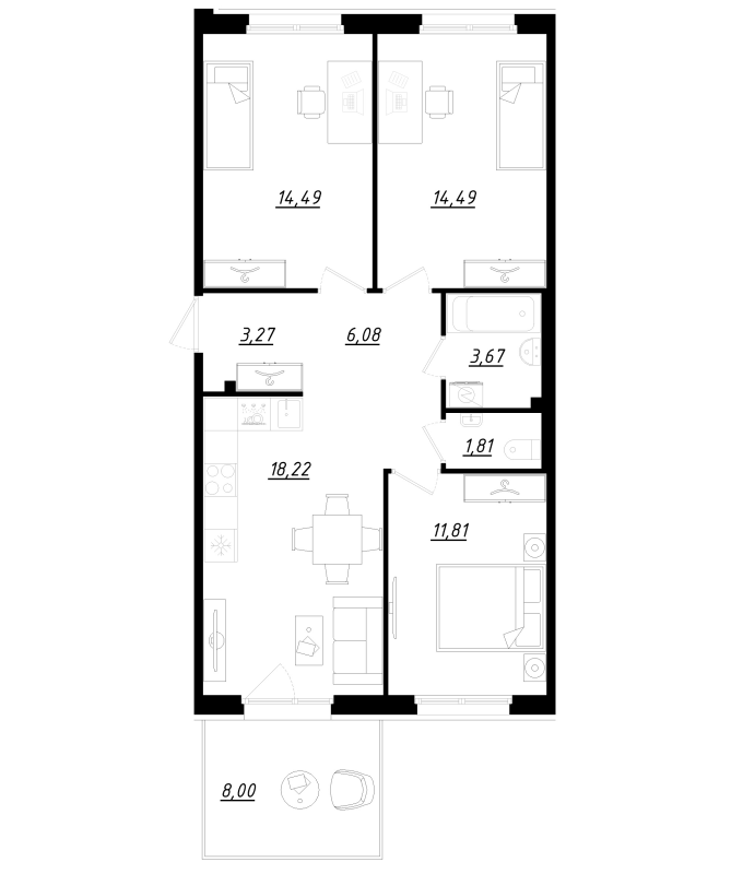 4-комнатная (Евро) квартира, 76.2 м² - планировка, фото №1