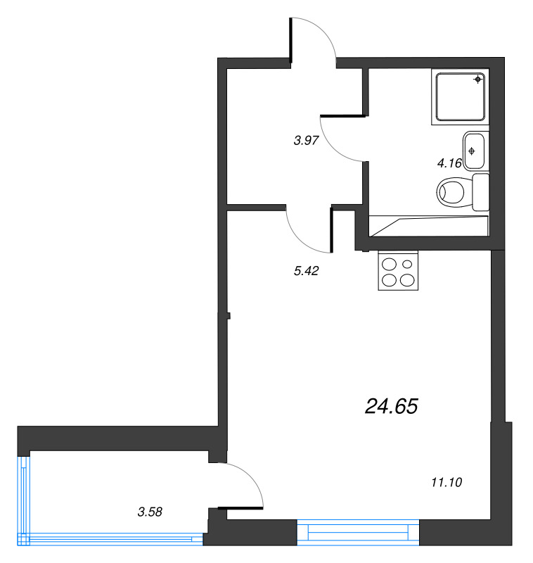 Квартира-студия, 24.65 м² в ЖК "ЮгТаун" - планировка, фото №1
