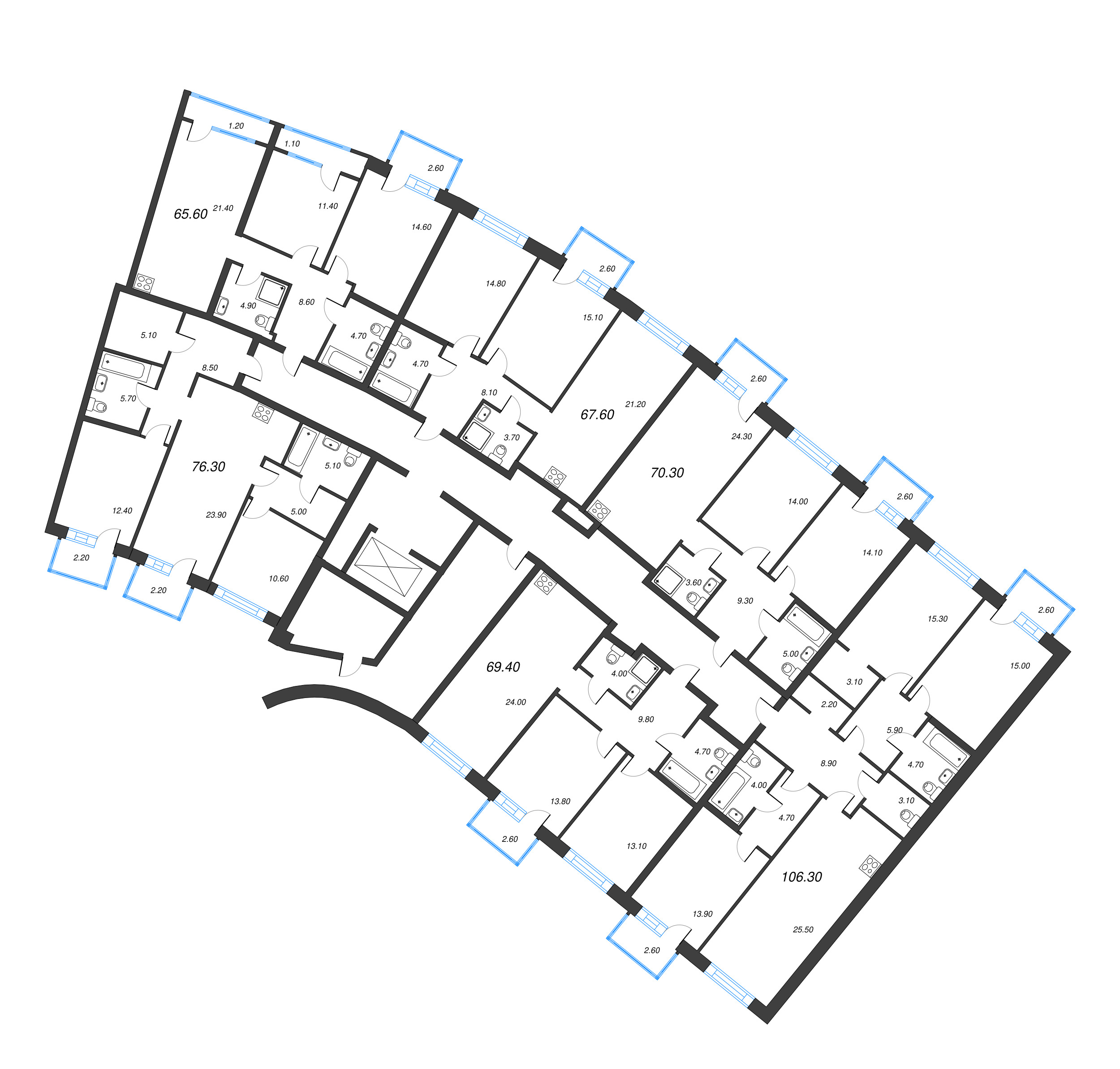3-комнатная (Евро) квартира, 65.6 м² в ЖК "Цвет Зеленогорска" - планировка этажа