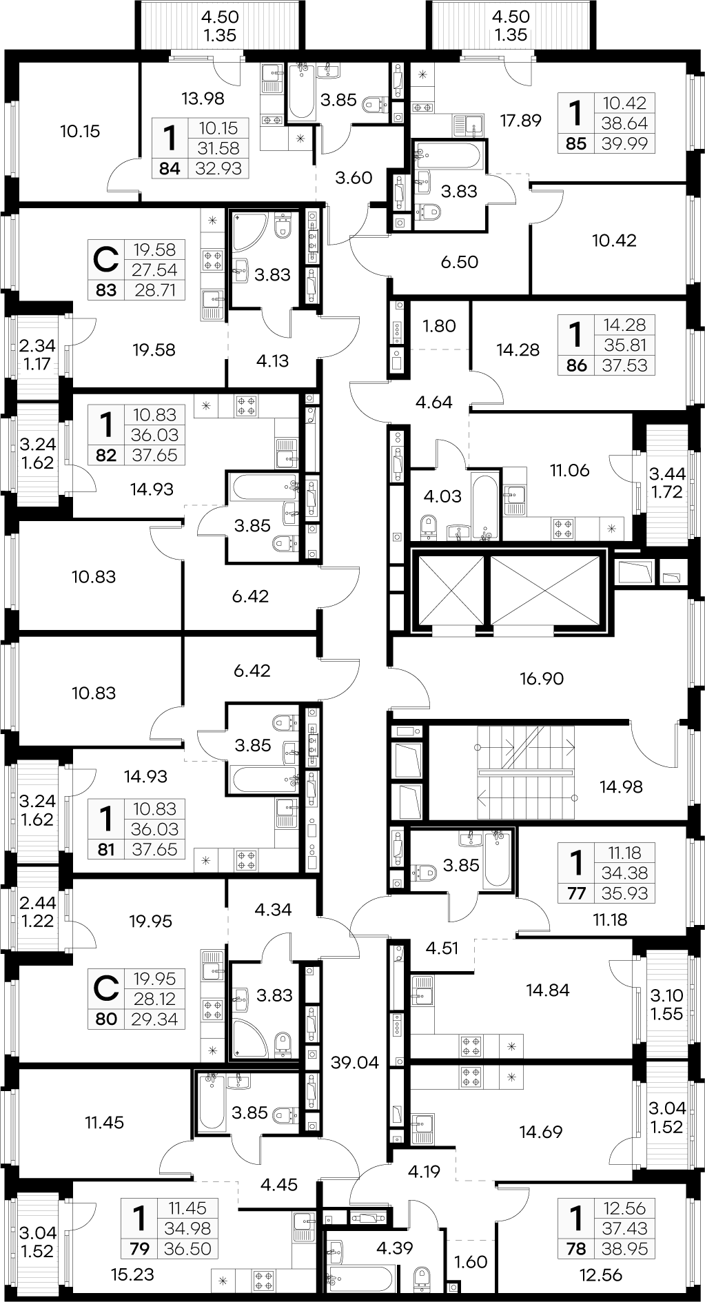 1-комнатная квартира, 32.93 м² в ЖК "GloraX Парголово" - планировка этажа
