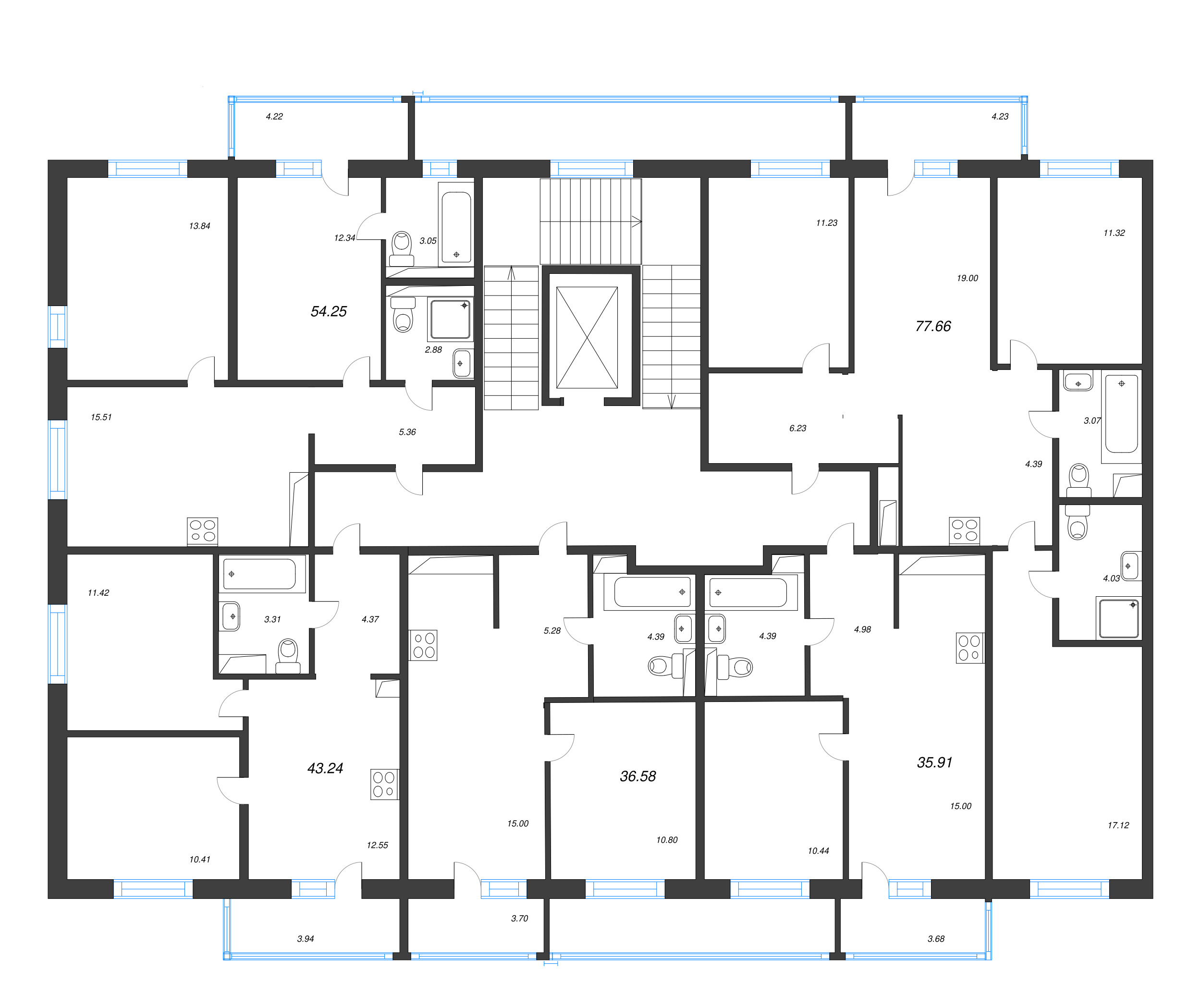 2-комнатная квартира, 43.24 м² в ЖК "Окла" - планировка этажа