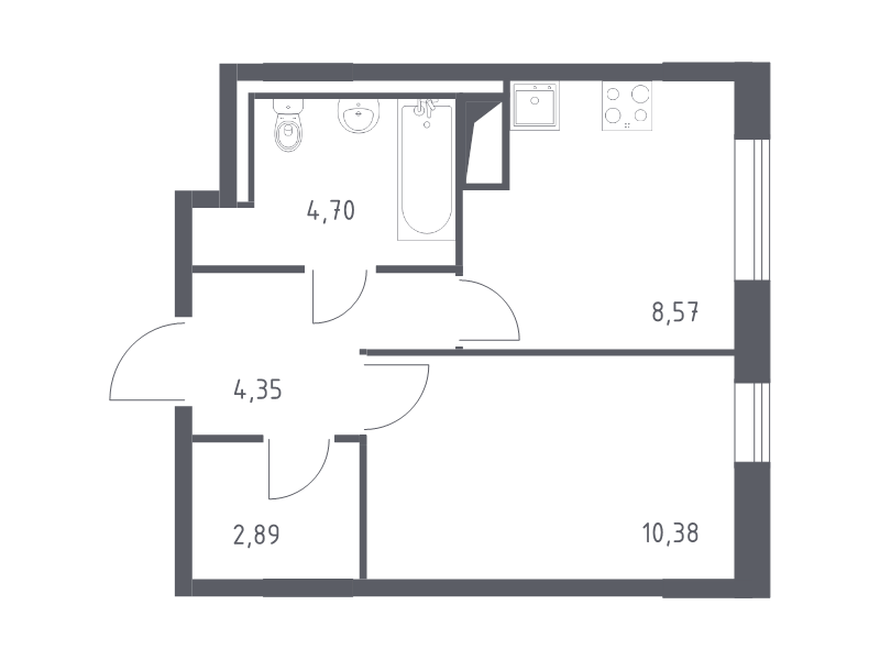 1-комнатная квартира, 30.89 м² - планировка, фото №1