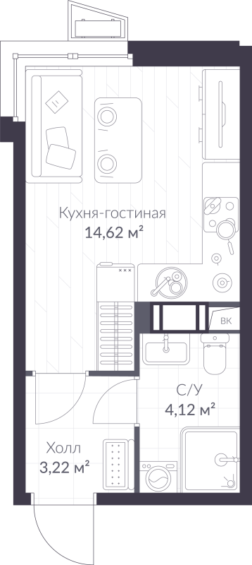 Квартира-студия, 21.96 м² в ЖК "VEREN NORT сертолово" - планировка, фото №1