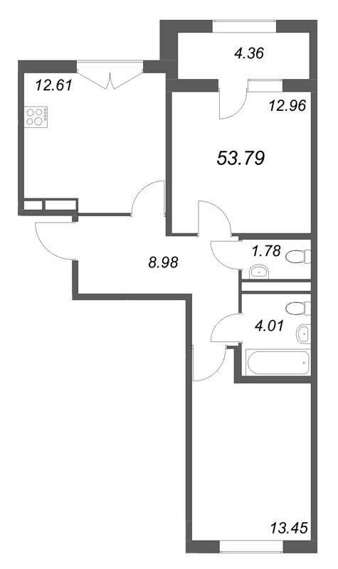 2-комнатная квартира, 53.79 м² в ЖК "Дубровский" - планировка, фото №1