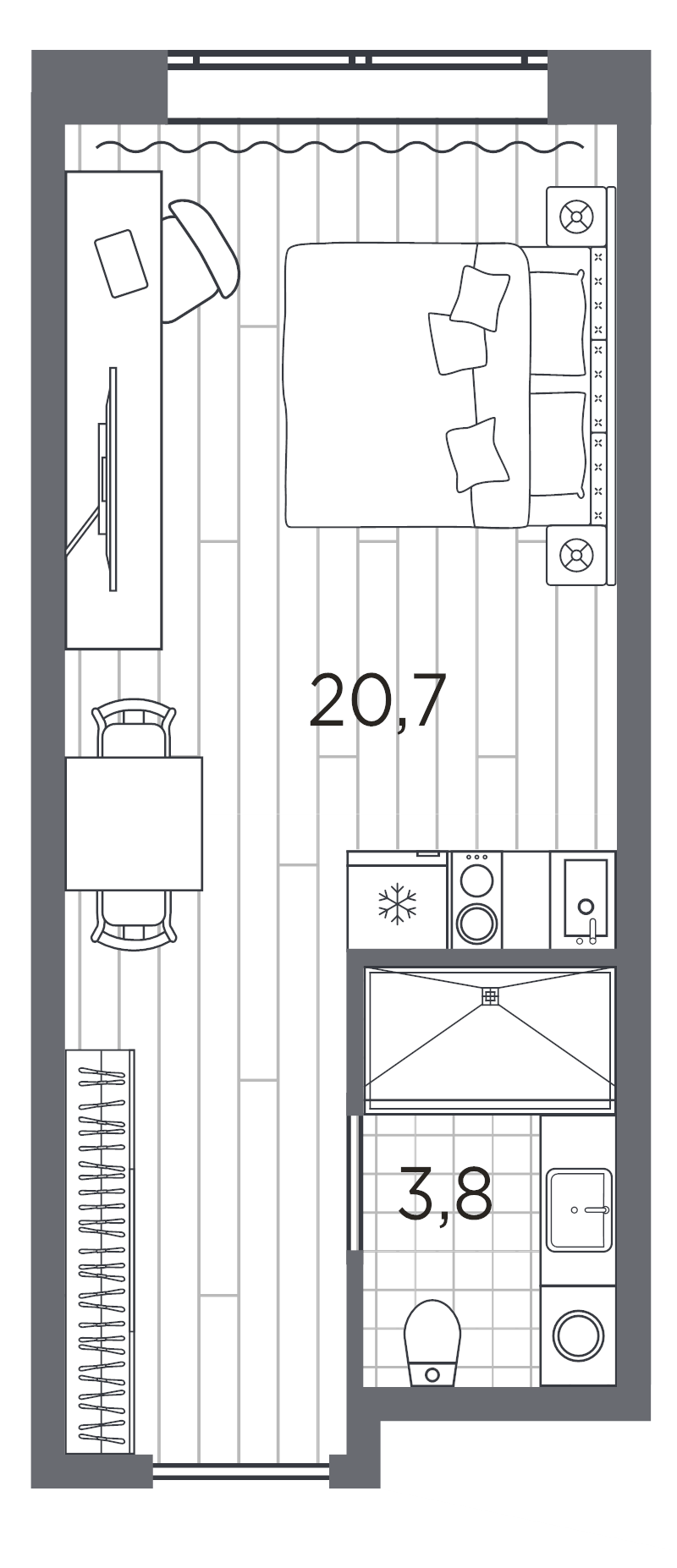 Квартира-студия, 24.5 м² в ЖК "Industrial Avenir" - планировка, фото №1