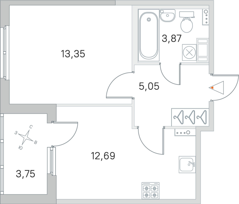 1-комнатная квартира, 34.96 м² в ЖК "Любоград" - планировка, фото №1