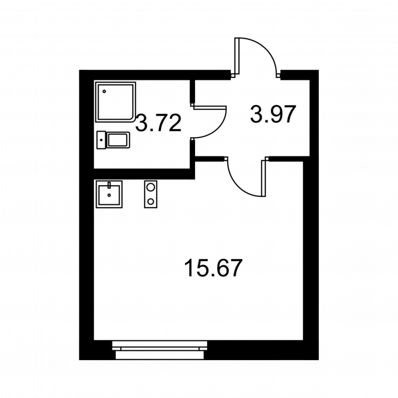 Квартира-студия, 23.36 м² в ЖК "Квартал Заречье" - планировка, фото №1