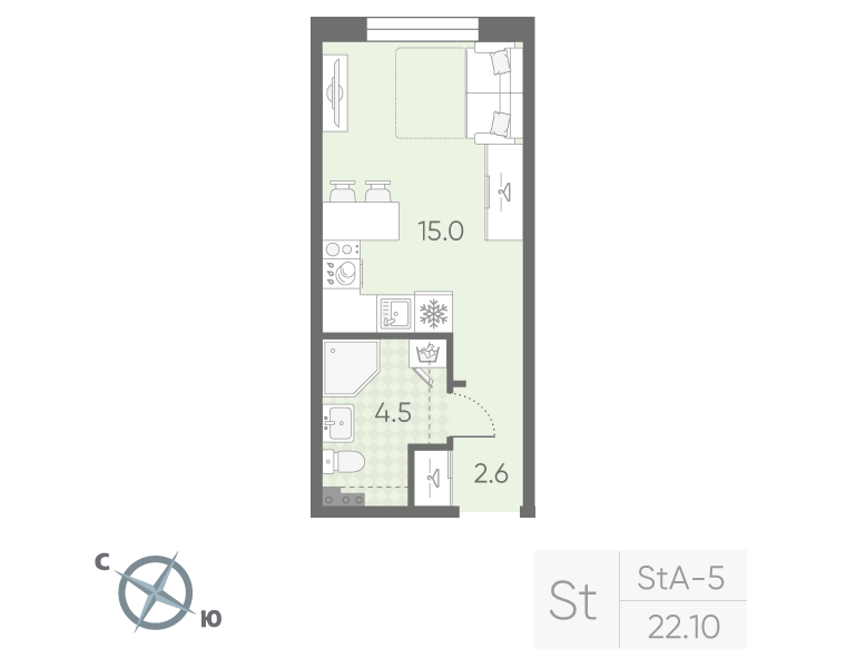 Квартира-студия, 22.1 м² в ЖК "Пулково Lake" - планировка, фото №1