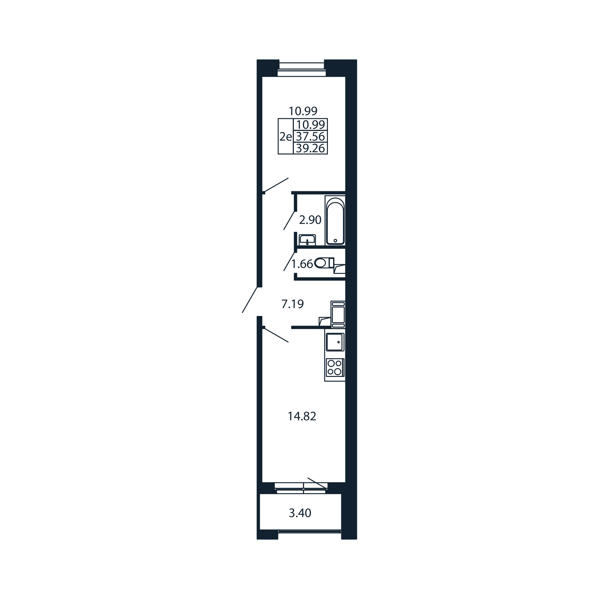 2-комнатная (Евро) квартира, 37.56 м² - планировка, фото №1