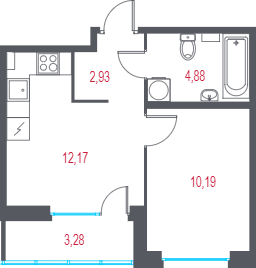 1-комнатная квартира, 31.81 м² в ЖК "Город-спутник Южный" - планировка, фото №1
