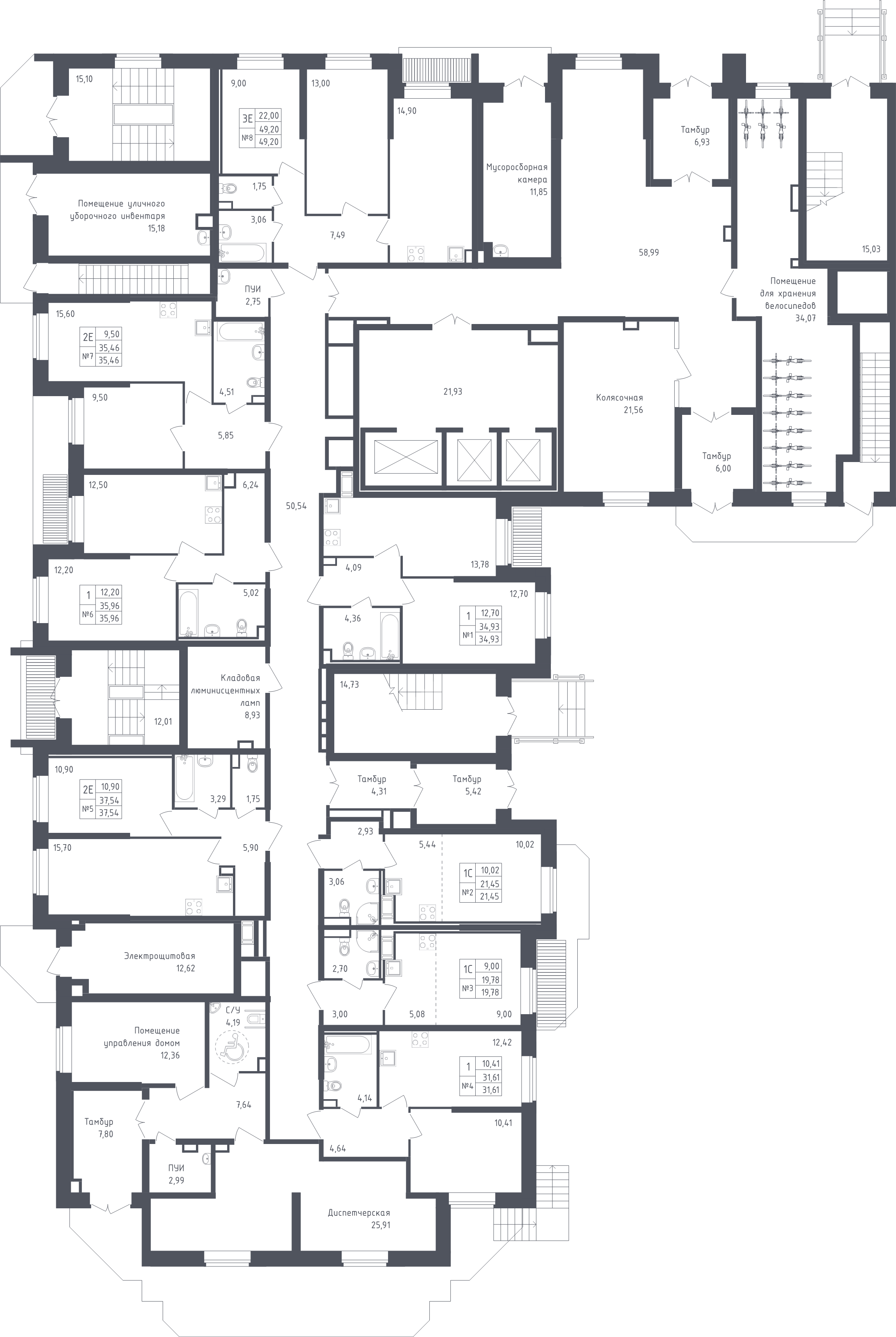 2-комнатная (Евро) квартира, 37.54 м² - планировка этажа