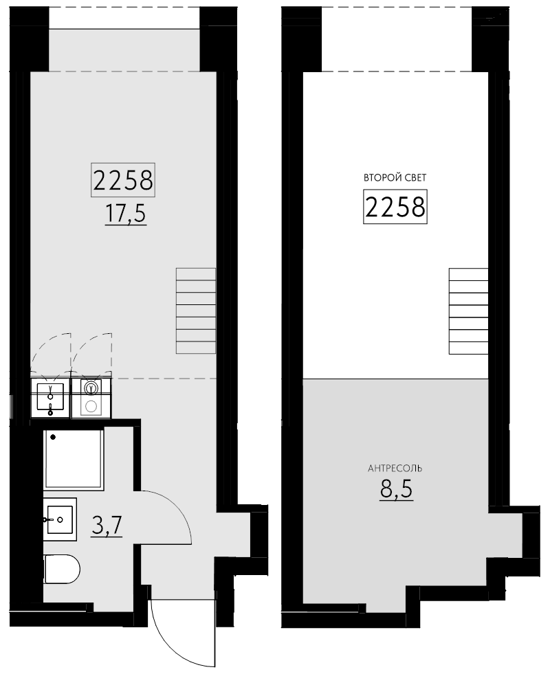 2-комнатная (Евро) квартира, 29.8 м² в ЖК "Авеню на Карповке" - планировка, фото №1