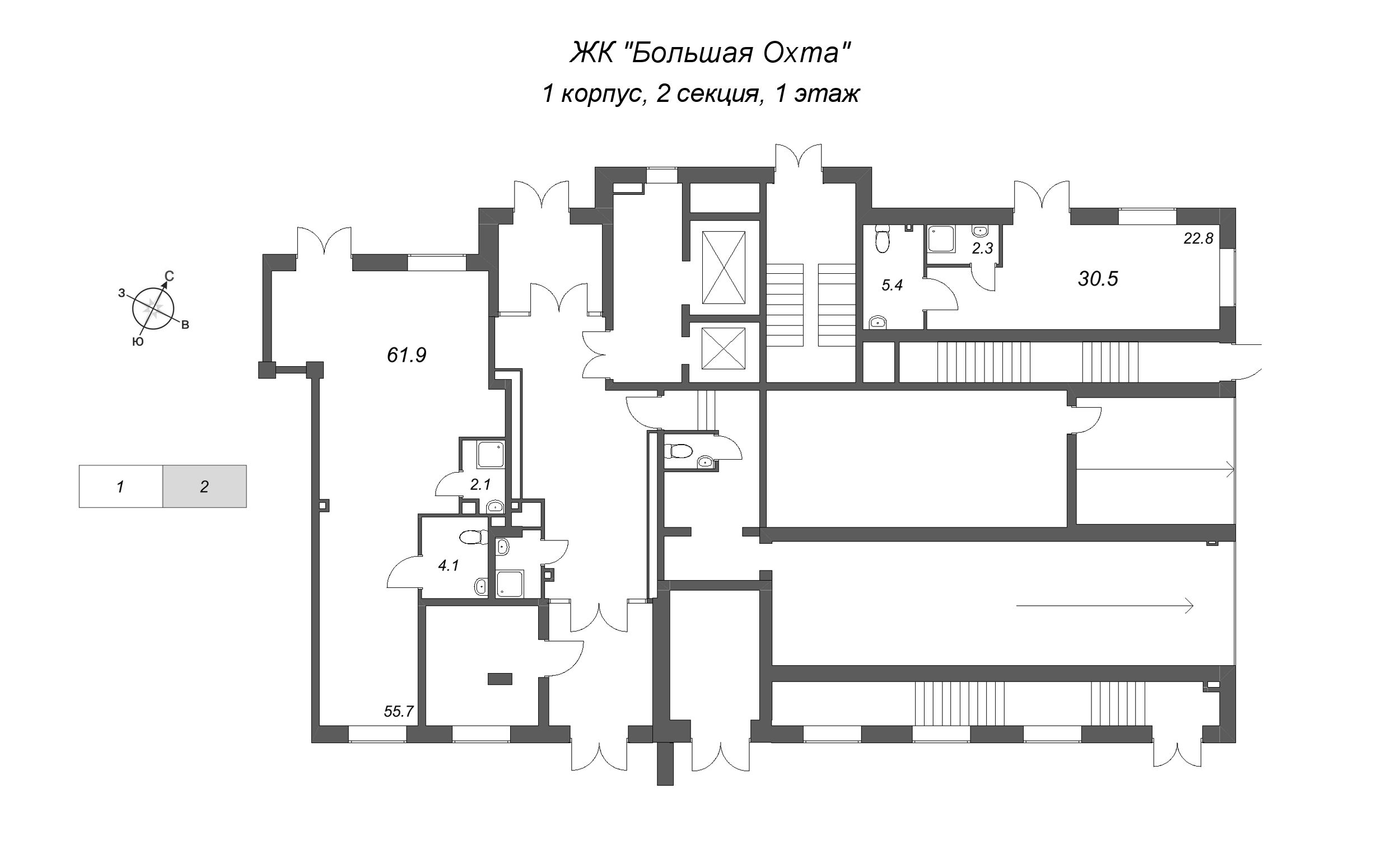 Помещение, 30.5 м² в ЖК "Большая Охта" - планировка этажа