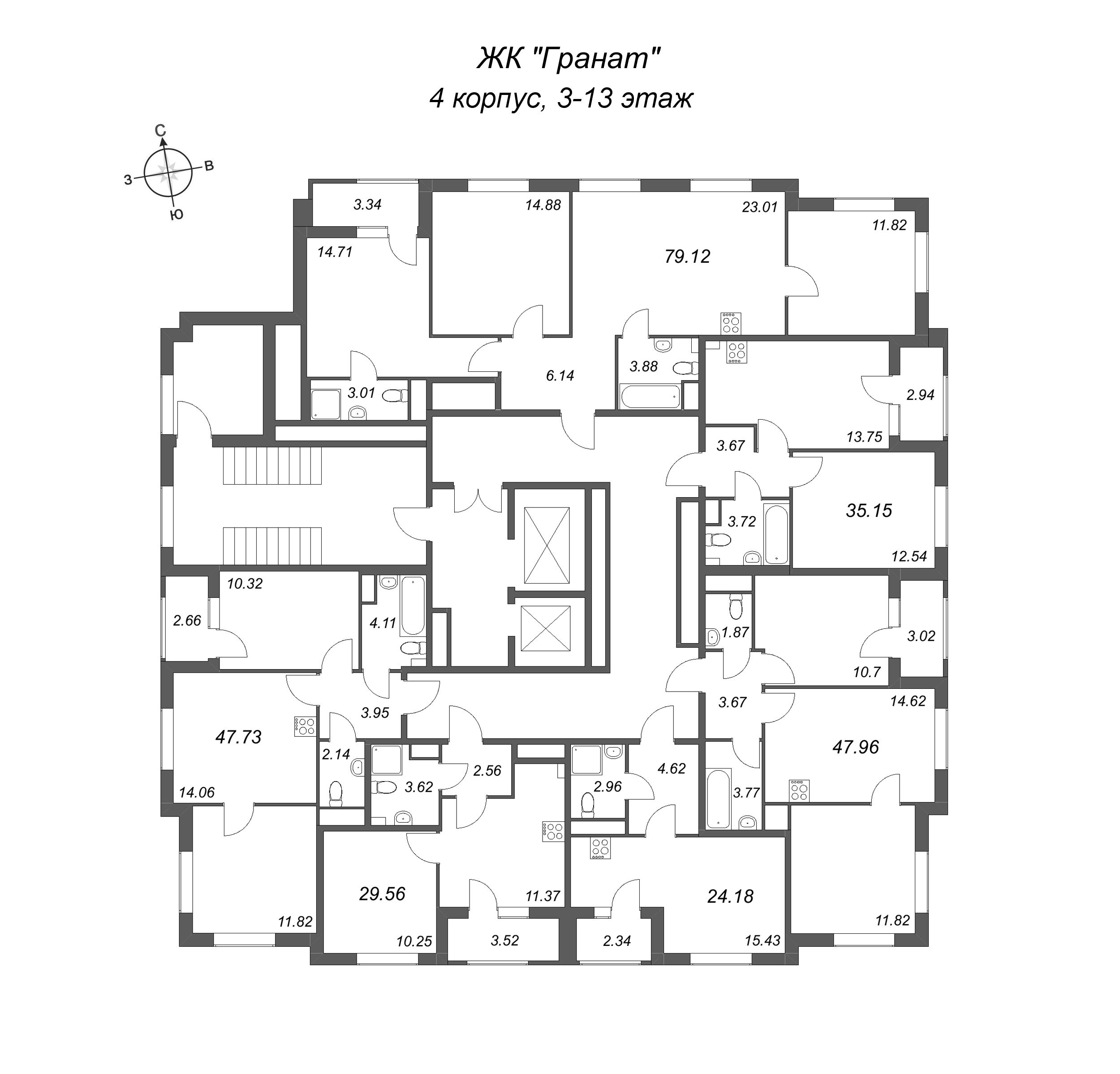 1-комнатная квартира, 29.56 м² в ЖК "Гранат" - планировка этажа