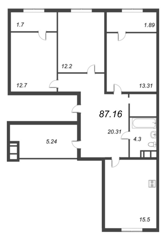 3-комнатная квартира, 112.37 м² в ЖК "Pixel" - планировка, фото №1