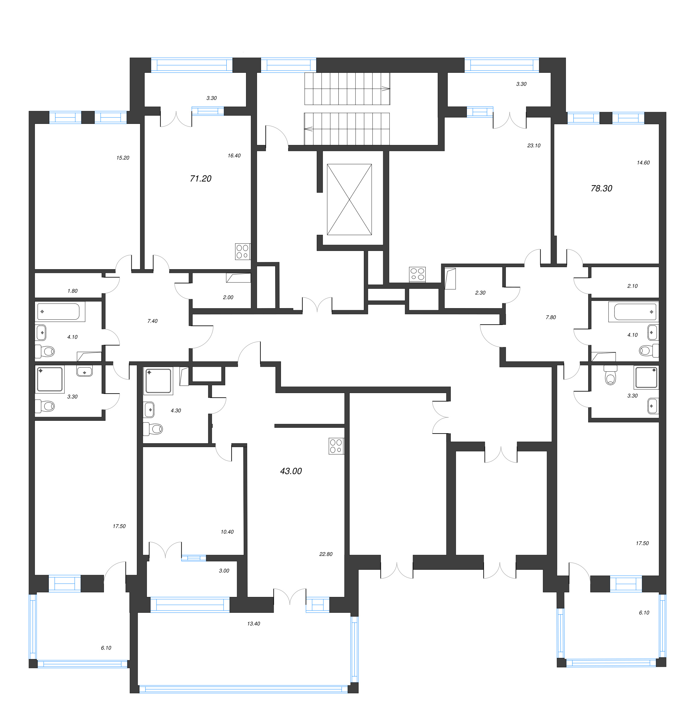 2-комнатная квартира, 71.2 м² - планировка этажа