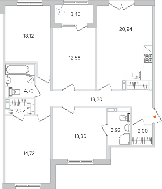 5-комнатная (Евро) квартира, 100.56 м² в ЖК "Дубровский" - планировка, фото №1