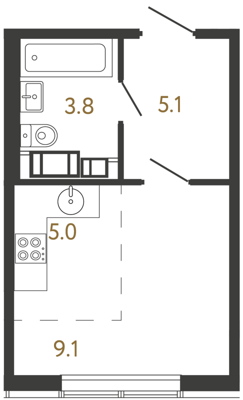 Квартира-студия, 23 м² в ЖК "Гений" - планировка, фото №1