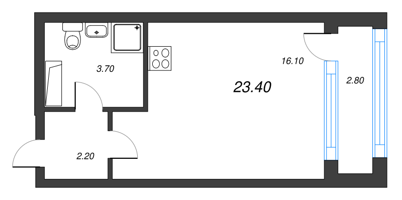 Квартира-студия, 23.4 м² в ЖК "Тайм Сквер" - планировка, фото №1