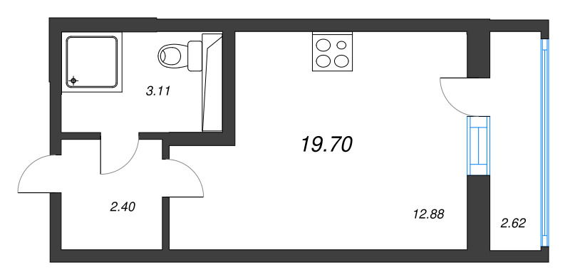 Квартира-студия, 19.7 м² - планировка, фото №1