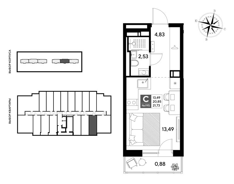 Квартира-студия, 21.73 м² в ЖК "Догма Юкки" - планировка, фото №1