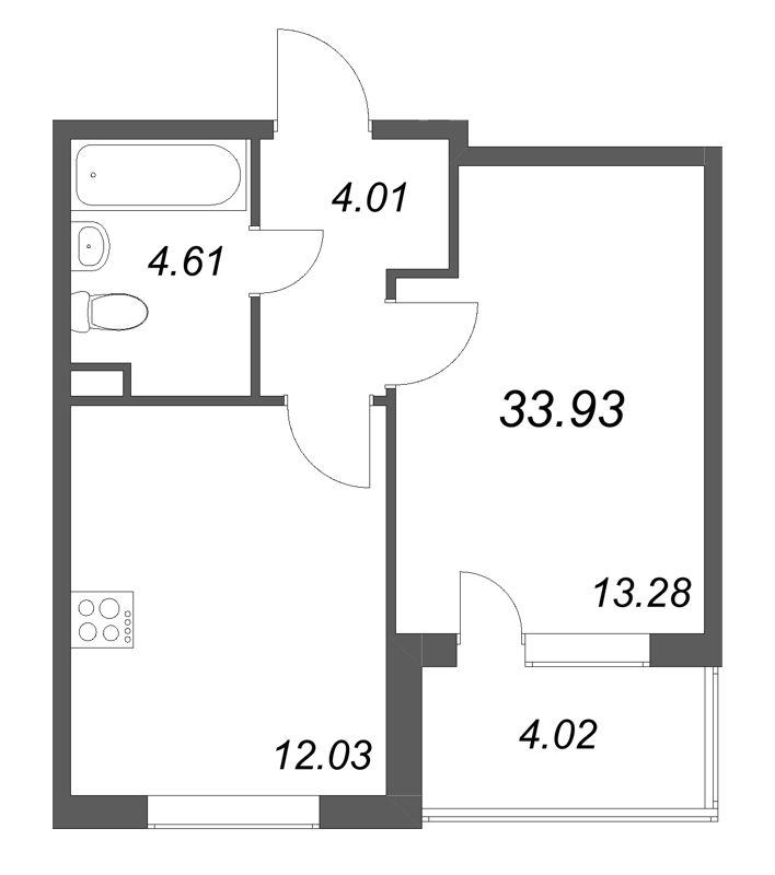 1-комнатная квартира, 33.93 м² в ЖК "ЮгТаун" - планировка, фото №1