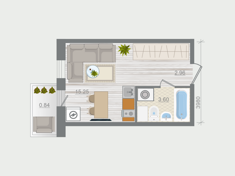 Квартира-студия, 22.65 м² в ЖК "Эко Квартал Гармония" - планировка, фото №1