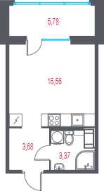 Квартира-студия, 24.34 м² в ЖК "Город-спутник Южный" - планировка, фото №1