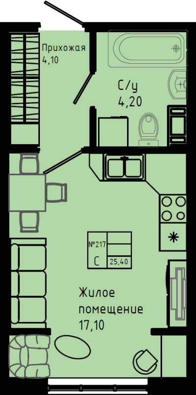 Квартира-студия, 25.4 м² в ЖК "Pixel" - планировка, фото №1