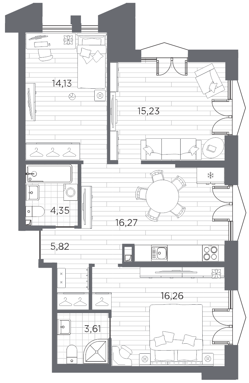 4-комнатная (Евро) квартира, 75.67 м² в ЖК "Галерная гавань" - планировка, фото №1