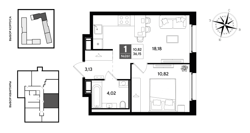2-комнатная (Евро) квартира, 36.15 м² в ЖК "Догма Юкки 2" - планировка, фото №1