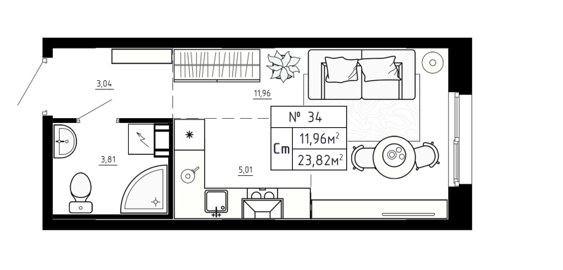 Квартира-студия, 23.82 м² в ЖК "Аннино Сити" - планировка, фото №1