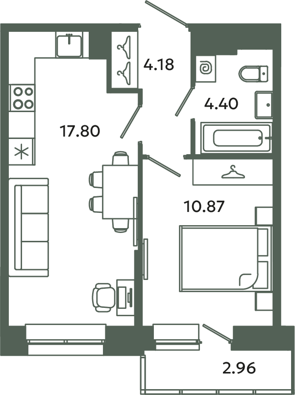 2-комнатная (Евро) квартира, 38.14 м² в ЖК "Загляденье" - планировка, фото №1