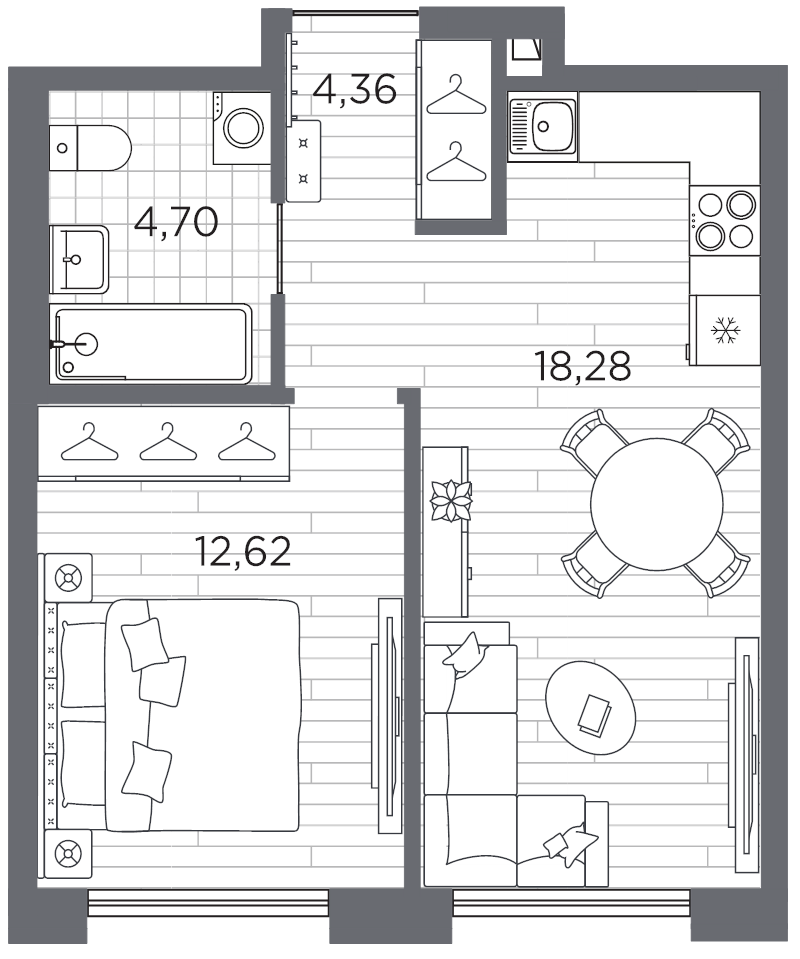 2-комнатная (Евро) квартира, 39.96 м² в ЖК "Галерная гавань" - планировка, фото №1