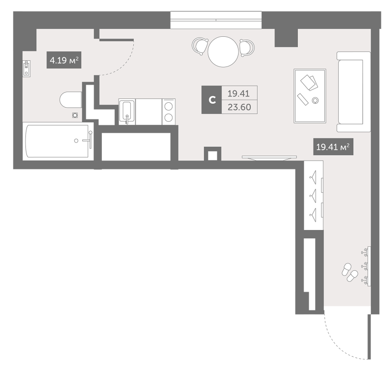 Квартира-студия, 23.6 м² в ЖК "Zoom Черная речка" - планировка, фото №1