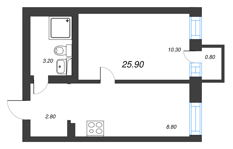 1-комнатная квартира, 25.34 м² в ЖК "Эко Квартал Нега" - планировка, фото №1
