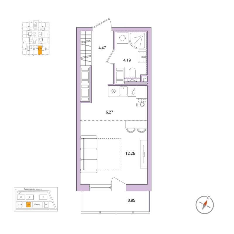 Квартира-студия, 28.35 м² в ЖК "Окла" - планировка, фото №1