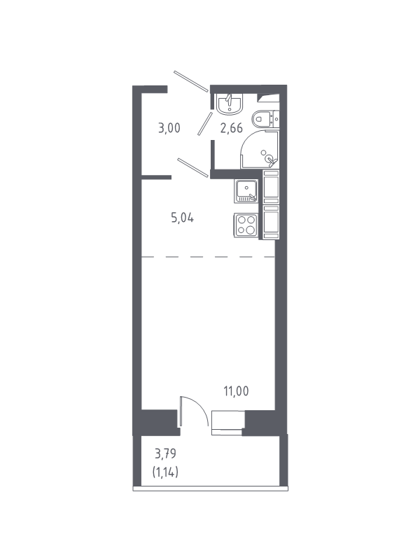 Квартира-студия, 22.84 м² - планировка, фото №1