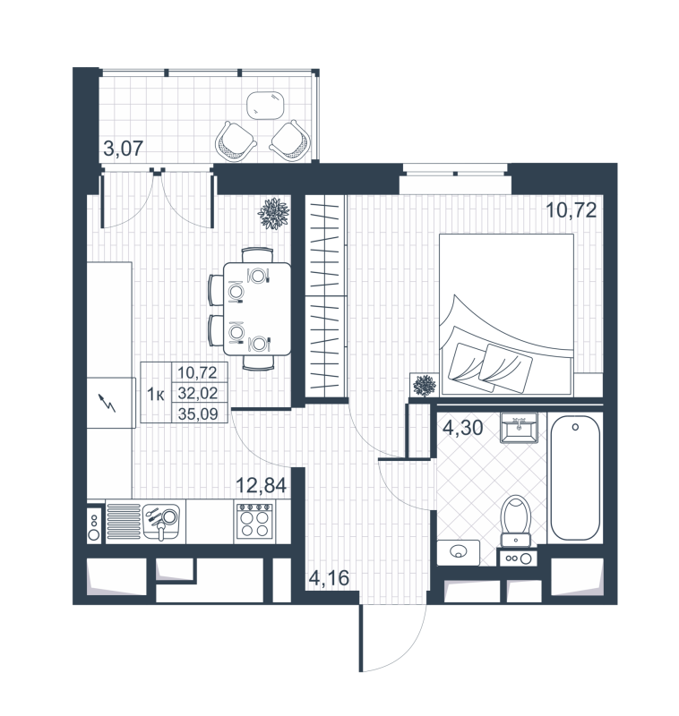 1-комнатная квартира, 31.8 м² в ЖК "Ново-Антропшино" - планировка, фото №1