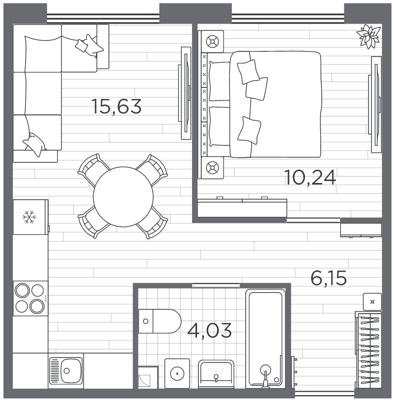 2-комнатная (Евро) квартира, 36.05 м² - планировка, фото №1