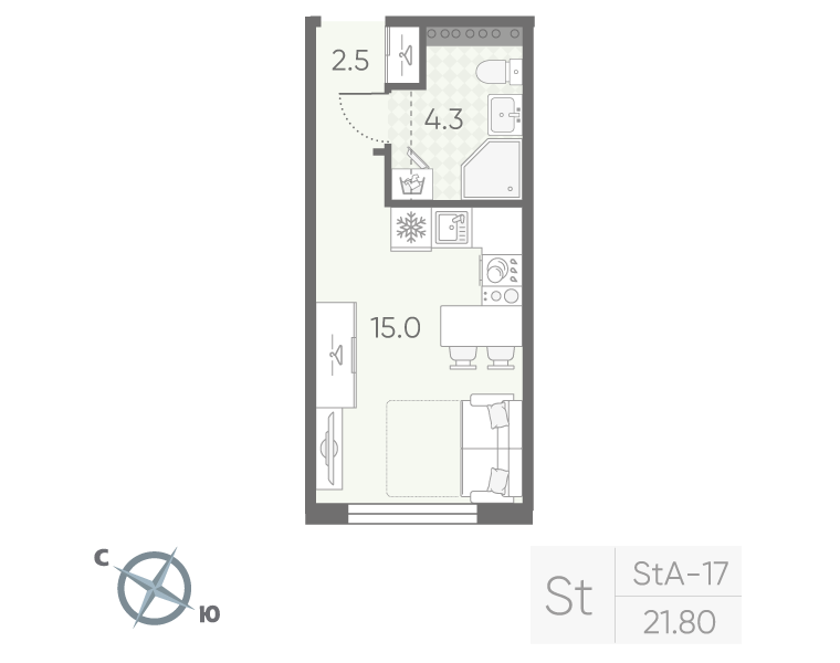 Квартира-студия, 21.8 м² в ЖК "Пулково Lake" - планировка, фото №1