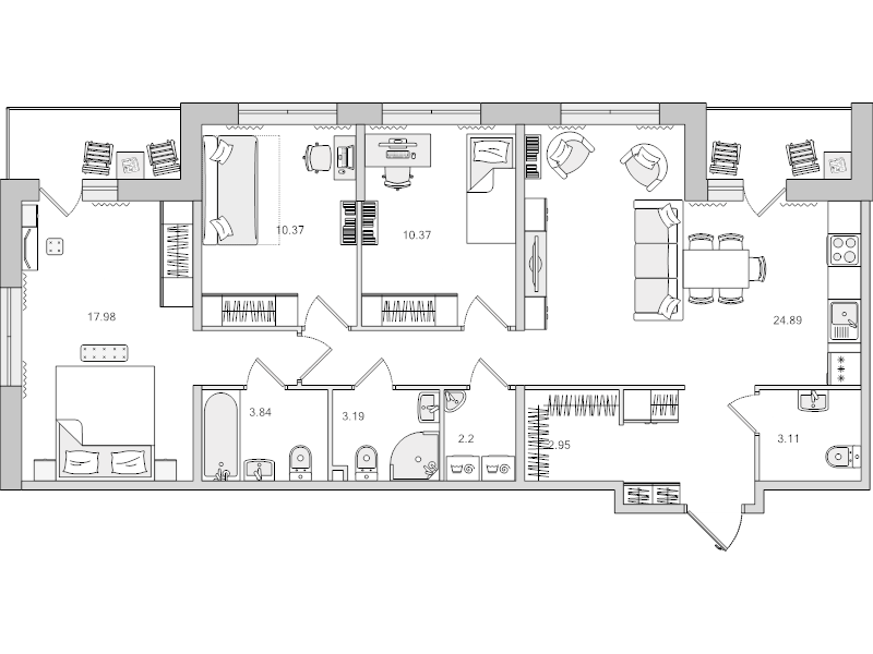 4-комнатная (Евро) квартира, 95.48 м² в ЖК "Dreamline" - планировка, фото №1