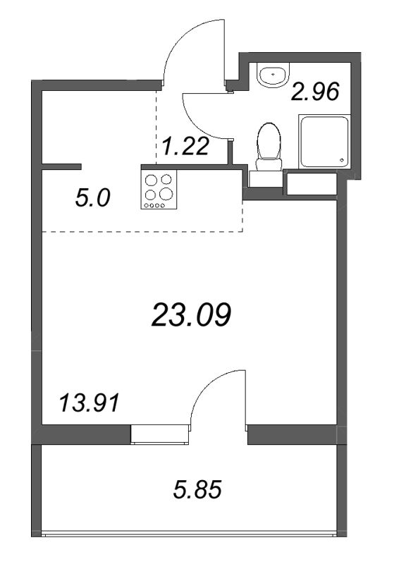 Квартира-студия, 23.09 м² в ЖК "Любоград" - планировка, фото №1